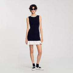 Mini knit dress with beaded neck Black / Ecru Sandro Women