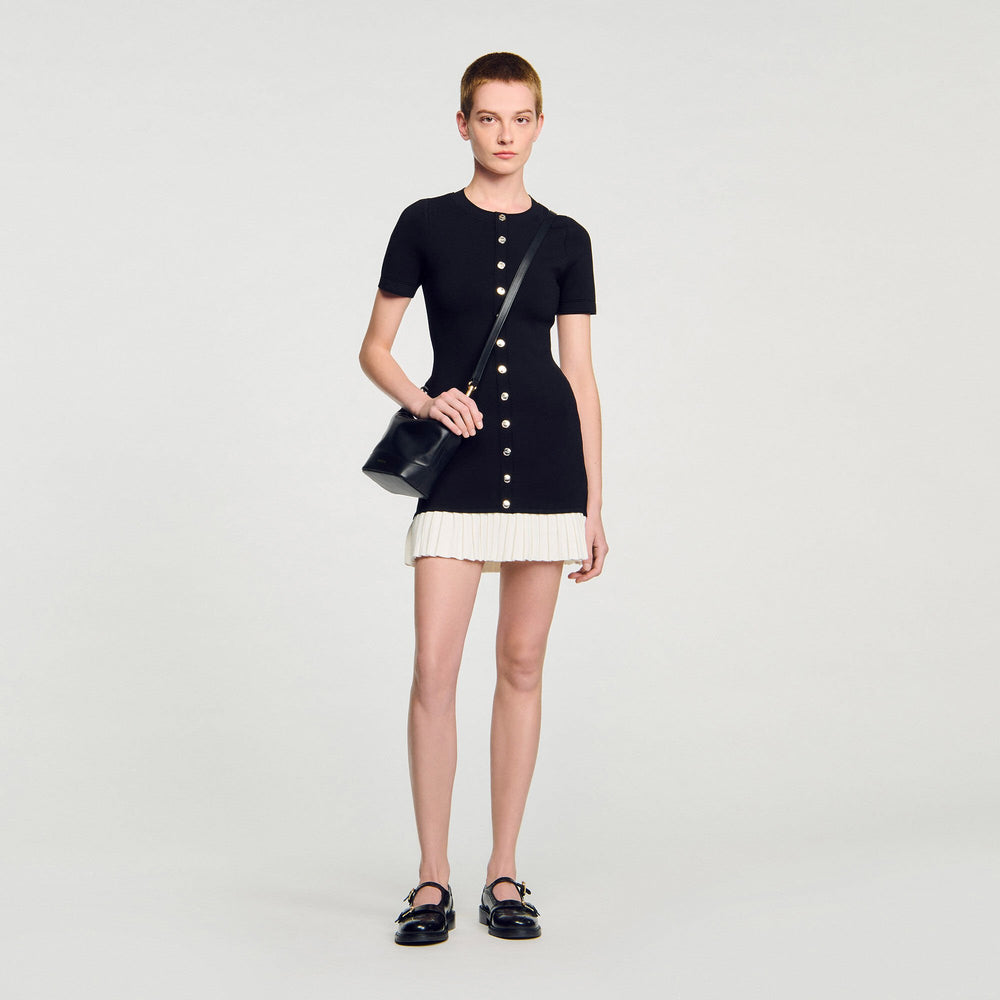 Mini knit dress with ruffle Black / Ecru Sandro Women
