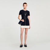 Mini knit dress with ruffle Black / Ecru Sandro Women