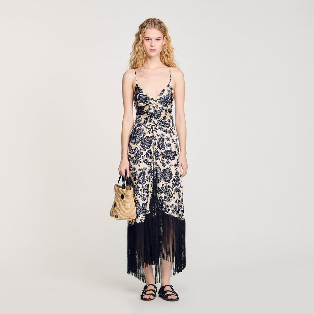 Floral print maxi dress Ecru / Black Sandro Women