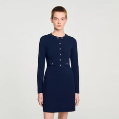 Mini button-up knit dress Navy Blue Sandro Women