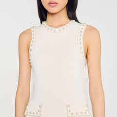 Pearl bead knit maxi dress Ecru Sandro Women
