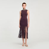 Fringed knit midi dress Brown Sandro Women