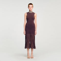 Fringed knit midi dress Brown Sandro Women