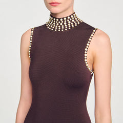 Fringed knit midi dress Brown Sandro Women