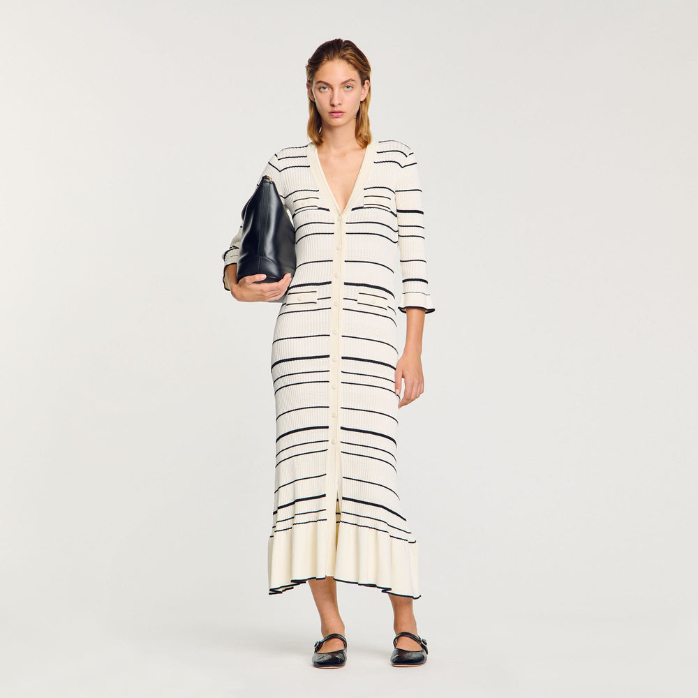 Striped knit maxi dress Ecru Sandro Women