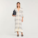 Striped knit maxi dress Ecru Sandro Women