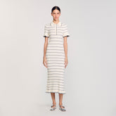 Knitted midi dress with polo neck Ecru Sandro Women