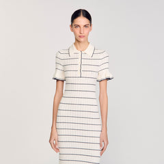 Knitted midi dress with polo neck Ecru Sandro Women