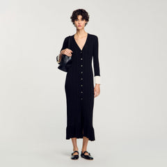 Two-tone knit maxi dress Black Sandro Women