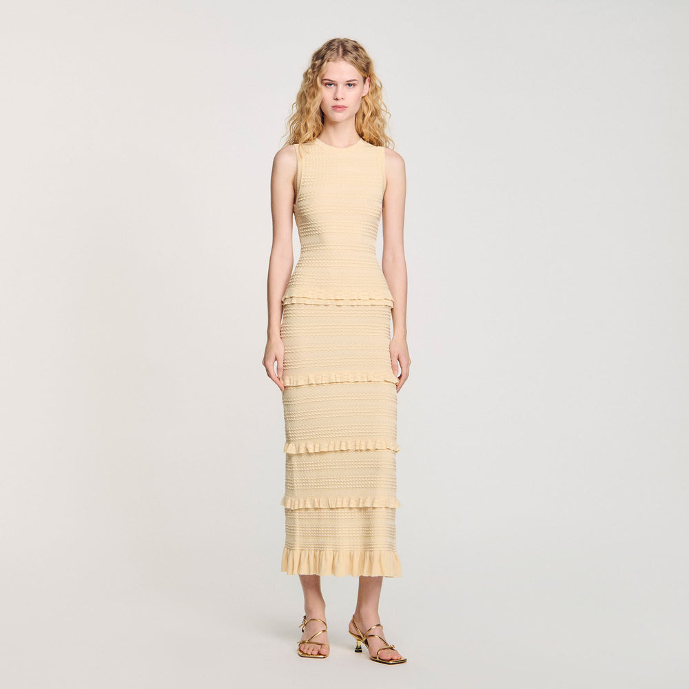 Ruffled knit maxi dress Ecru Sandro Women