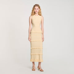 Ruffled knit maxi dress Ecru Sandro Women