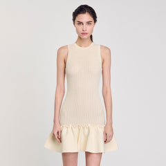 Mini knit dress with ruffle Ecru Sandro Women