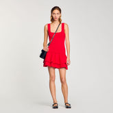Mini knit dress with ruffles Red Sandro Women