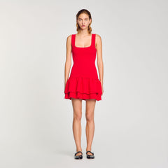 Mini knit dress with ruffles Red Sandro Women