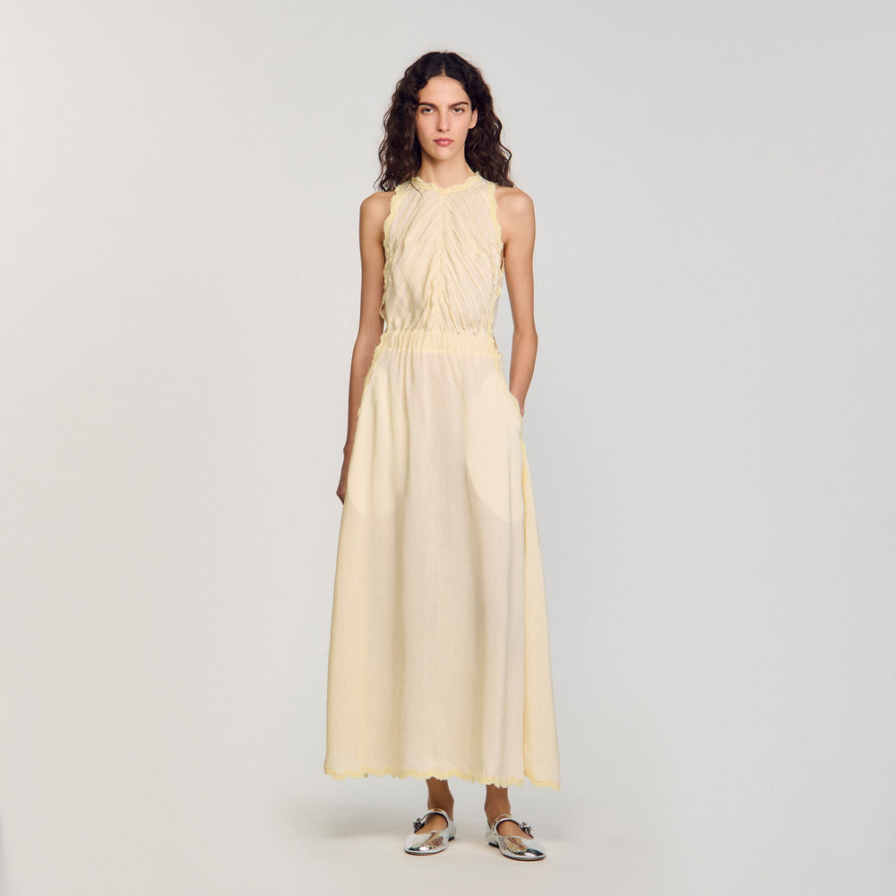 Maxi dress with lace details Light Yellow Sandro Women