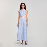 Striped maxi dress with lace Blu / White Sandro Women