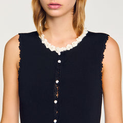 Maxi dress with crochet detailing Black Sandro Women