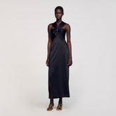 Slit satin-effect maxi dress Black Sandro Women