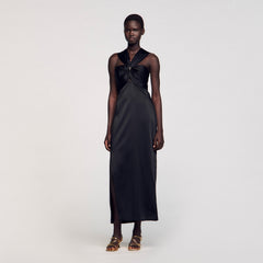 Slit satin-effect maxi dress Black Sandro Women