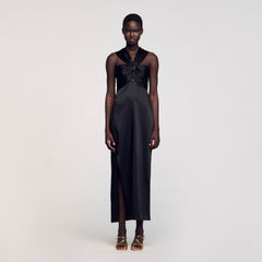 Slit satin-effect maxi dress Black Sandro Women