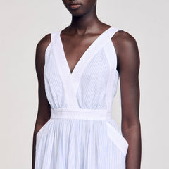 Maxi striped dress Ciel / Blanc Sandro Women