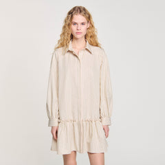 Rhinestone striped shirt dress Khaki / Pink Sandro Women