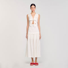Crinkled maxi dress with bow Ecru Sandro Women