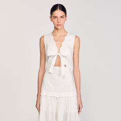 Crinkled maxi dress with bow Ecru Sandro Women