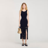 Fringed knit dress Black Sandro Women