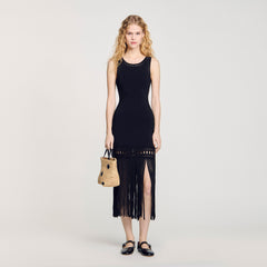 Fringed knit dress Black Sandro Women