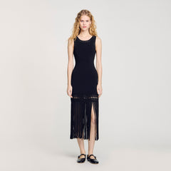 Fringed knit dress Black Sandro Women