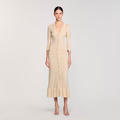 Rhinestone knit maxi dress Beige Sandro Women