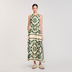 Leaf print maxi dress Ecru / Green Sandro Women