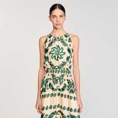 Leaf print maxi dress Ecru / Green Sandro Women