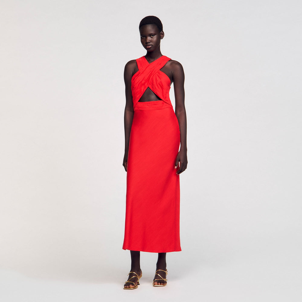 Maxi wraparound dress Red Sandro Women