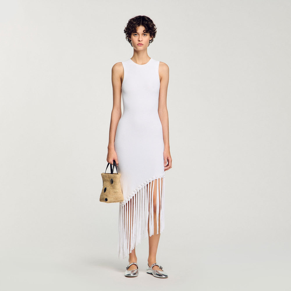 Fringed crochet dress White Sandro Women