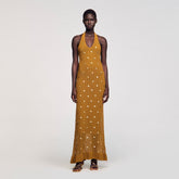Maxi knit dress with fringes Olive Sandro Women