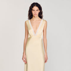 Satin-effect maxi dress Yellow Sandro Women