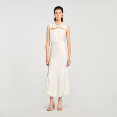 Satin maxi dress with rhinestones Ecru Sandro Women
