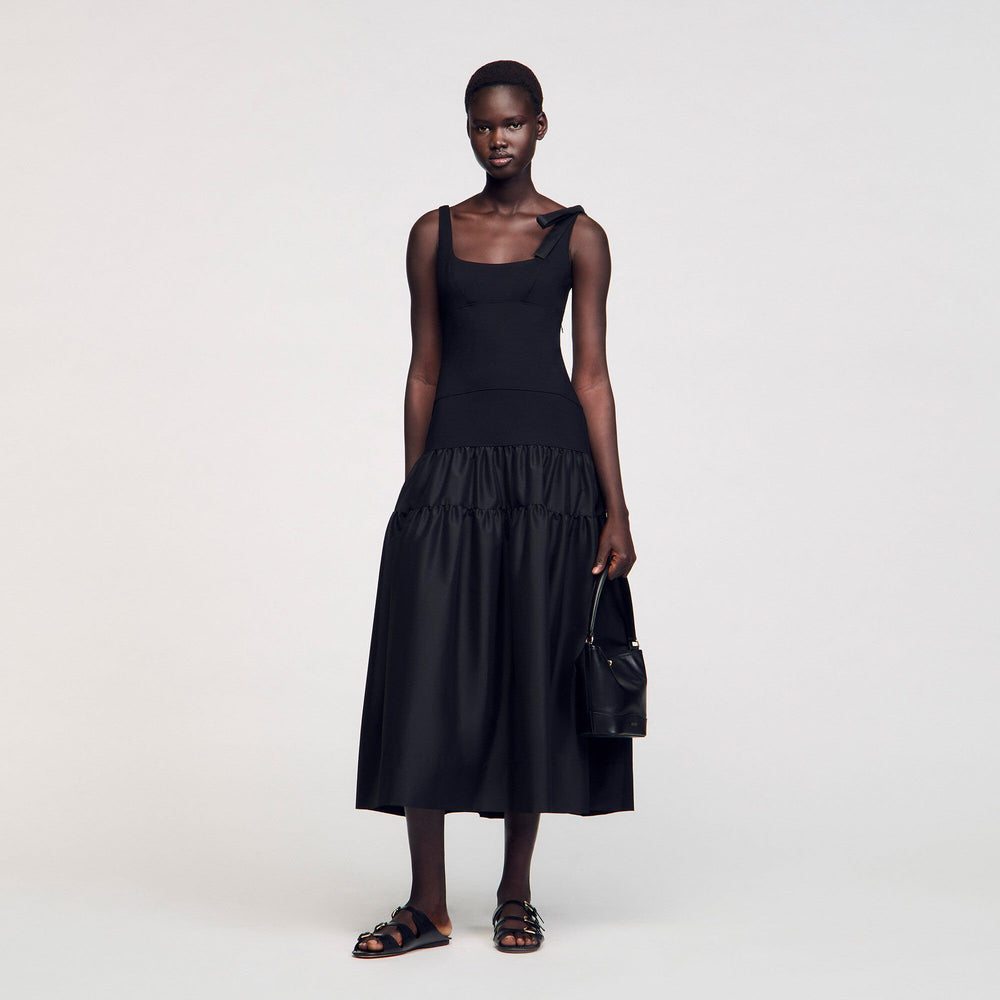 Maxi dual-material dress Black Sandro Women
