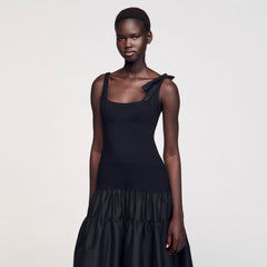 Maxi dual-material dress Black Sandro Women