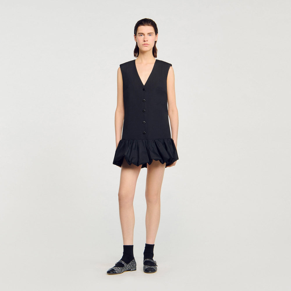 Mini tailored dress with ruffle Black Sandro Women