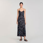 Patterned silk maxi dress Black Sandro Women