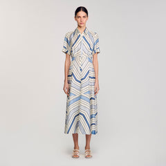 Spiral-motif silk midi dress Sky Blue Sandro Women