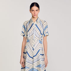 Spiral-motif silk midi dress Sky Blue Sandro Women