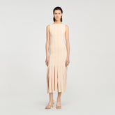 Fringed knit maxi dress Ecru Sandro Women