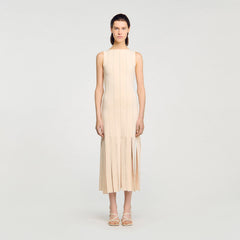Fringed knit maxi dress Ecru Sandro Women