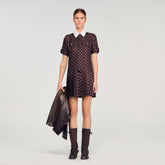 Printed satin-effect mini dress Brown / White Sandro Women