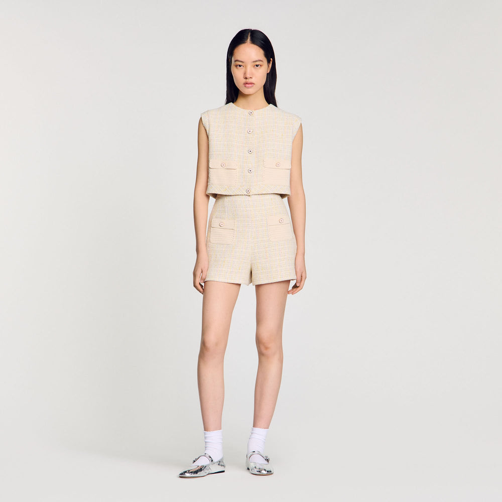 Decorative tweed shorts Yellow / Ecru Sandro Women